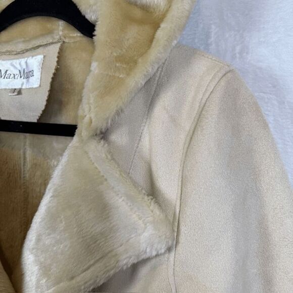 MaxMara Faux Shearling Lined Coat Double Breasted Hooded Plush Size Small - Picture 2 of 10